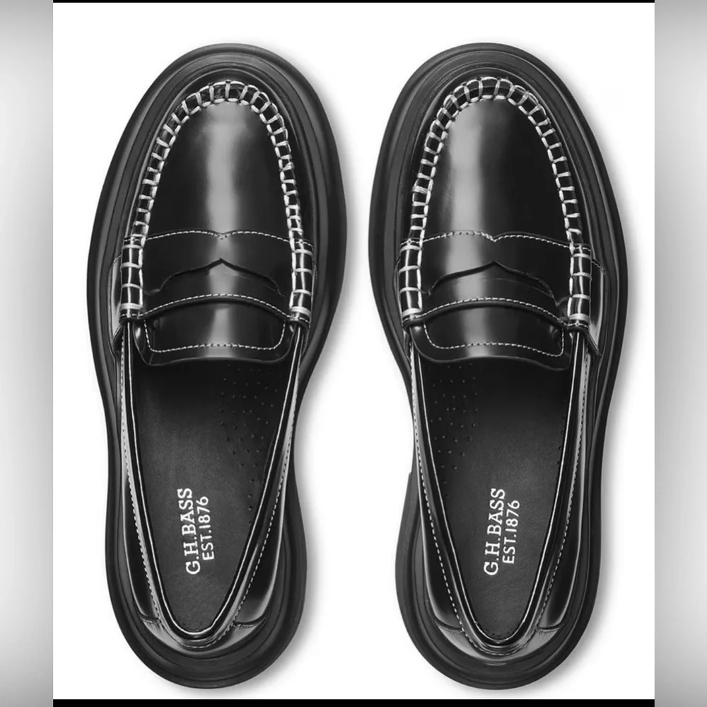 G.H. BASS Woman Ella platform black leather loafer